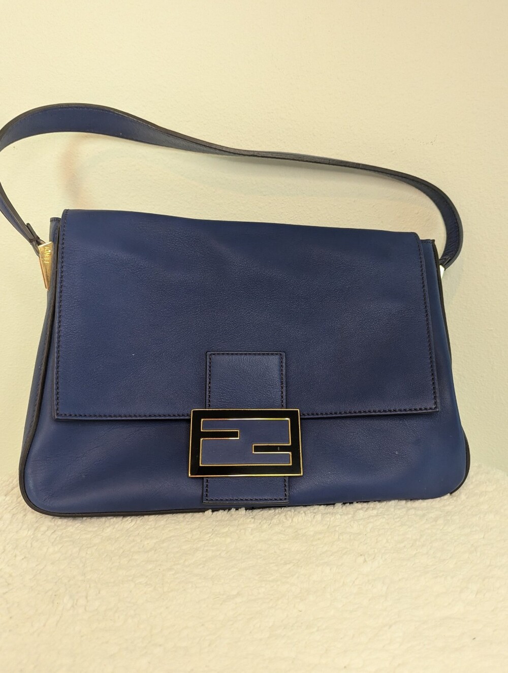 Fendi Cobalt Blue Leather Mama Forever Be Baguette Flap Shoulder Bag